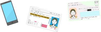 スマートフォン、運転免許証、マイナンバーカードのイラスト